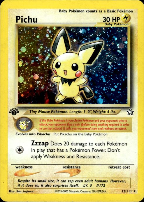 Pokemon Pichu 12/111 Neo Genesis Holo Rare 1st Edition Moderately Played