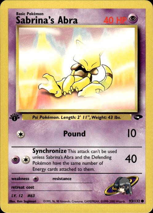 Pokemon Sabrina's Abra 93/132 Gym Challenge Common 1st Edition Near Mint