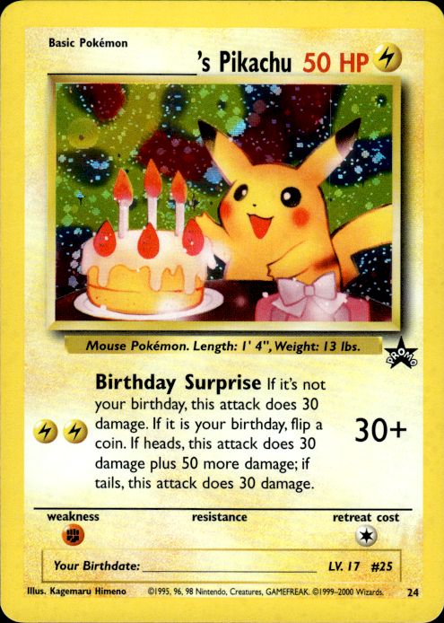 Pokemon _____'s Birthday Pikachu 24 Nintendo Black Star Promo Near Mint