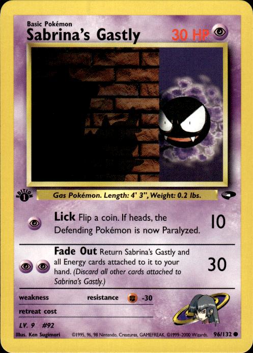Pokemon Sabrina's Gastly 96/132 Gym Challenge Common 1st Edition Near Mint