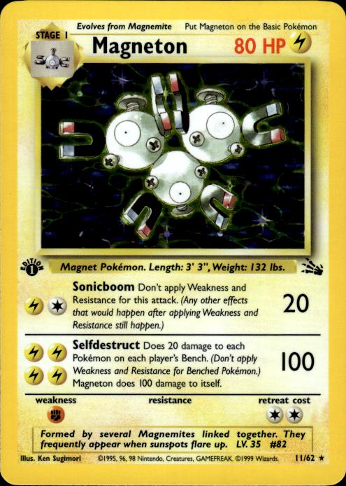 Pokemon Magneton 11/62 Fossil Holo Rare 1st Edition Near Mint