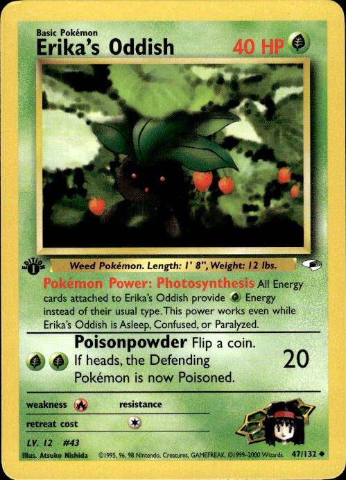 Pokemon Erika's Oddish 47/132 Gym Heroes Uncommon 1st Edition Near Mint
