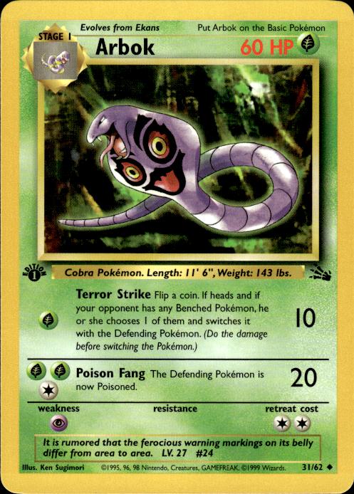 Pokemon Arbok 31/62 Fossil Uncommon 1st Edition Near Mint