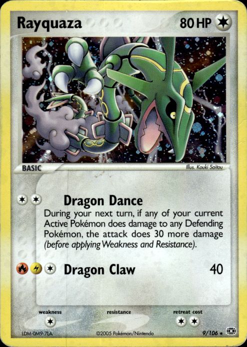 Rayquaza 9/106 Holo Rare Emerald Pokemon Heavily Played - Marked