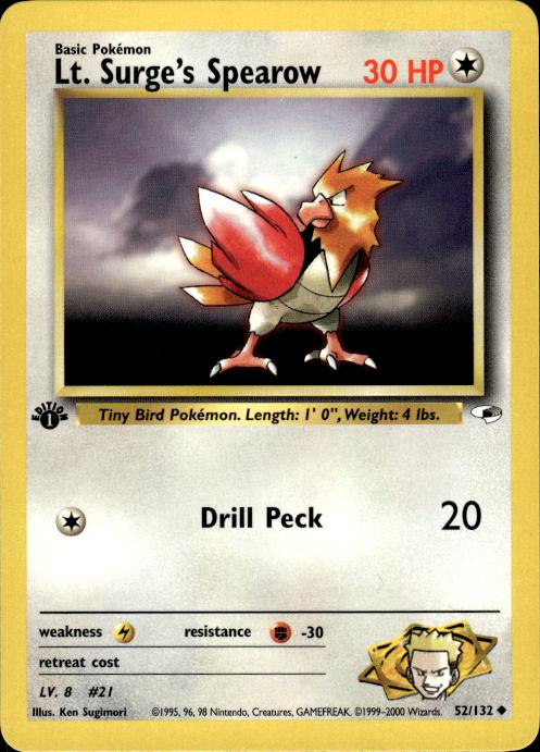 Pokemon Lt. Surge's Spearow 52/132 Gym Heroes Uncommon 1st Edition Near Mint