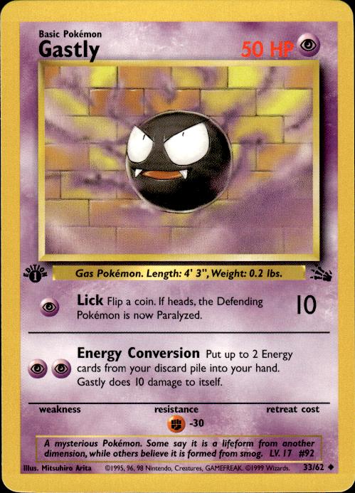 Pokemon Gastly 33/62 Fossil Uncommon 1st Edition Near Mint