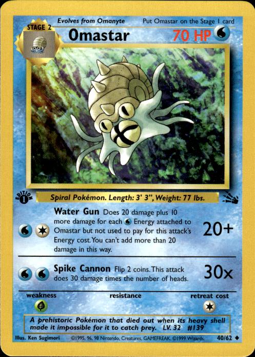 Pokemon Omastar 40/62 Fossil Uncommon 1st Edition Near Mint