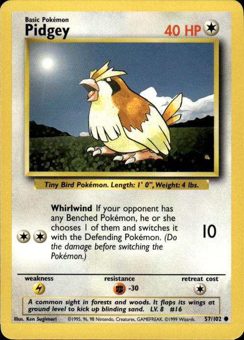 Pokemon Pidgey 57/102 Base Set Common Near Mint