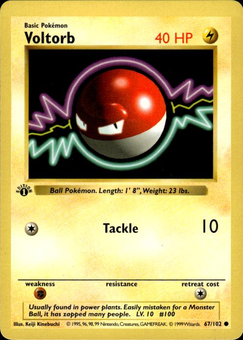 Pokemon Voltorb 67/102 Base Set Common 1st Edition Moderately Played