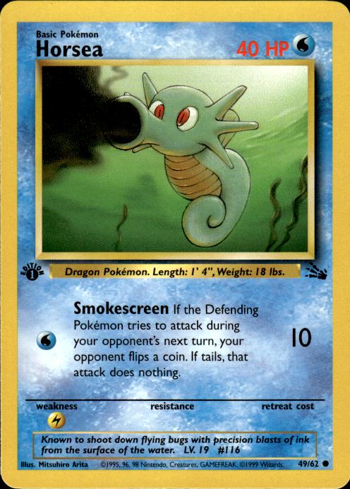 Pokemon Horsea 49/62 Fossil Common 1st Edition Near Mint