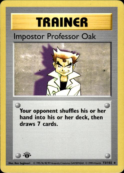Pokemon Impostor Professor Oak 73/102 Base Set Rare 1st Edition MP