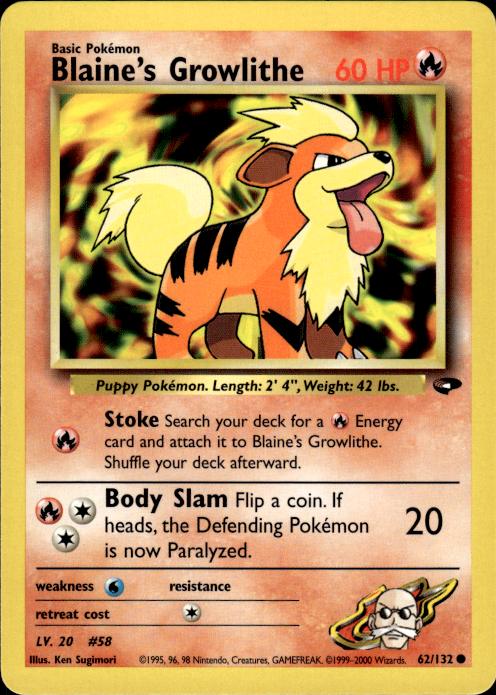 Pokemon Blaine's Growlithe 62/132 Gym Challenge Common Near Mint