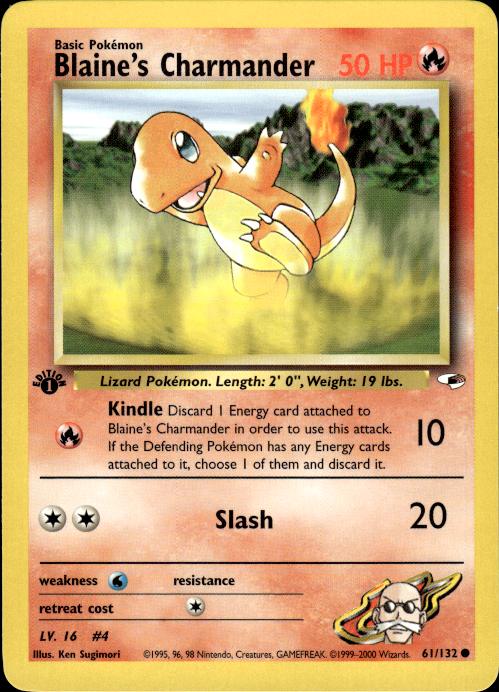 Pokemon Blaine's Charmander 61/132 Gym Heroes Common 1st Edition Near Mint