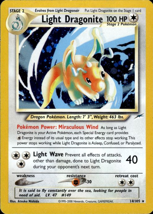 Pokemon Light Dragonite 14/105 Neo Destiny Holo Rare Moderately Played