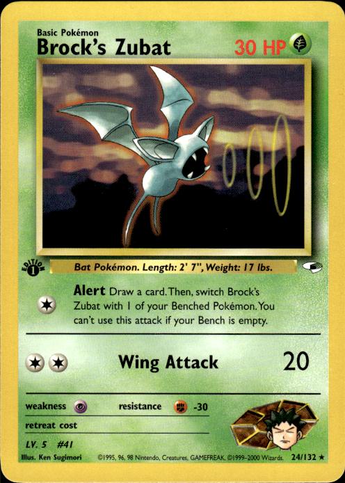 Pokemon Brock's Zubat 24/132 Gym Heroes Rare 1st Edition Near Mint