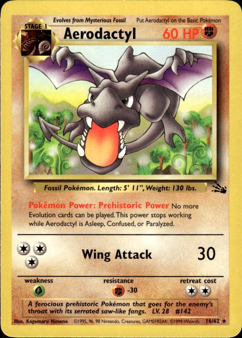 Pokemon Aerodactyl 16/62 Fossil Rare Near Mint