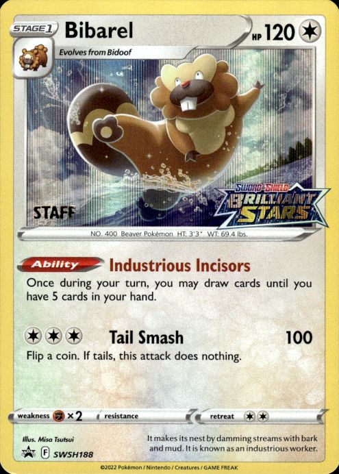Pokemon Bibarel SWSH188 SWSH Black Star STAFF Promo Near Mint