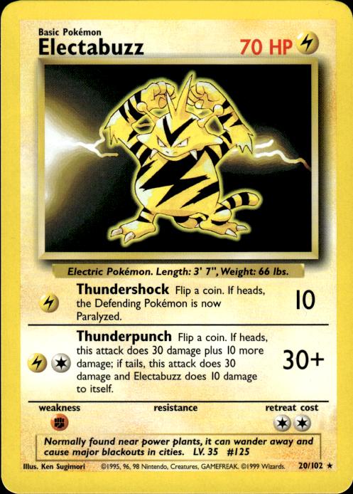 Pokemon Electabuzz 20/102 Base Set Rare Near Mint