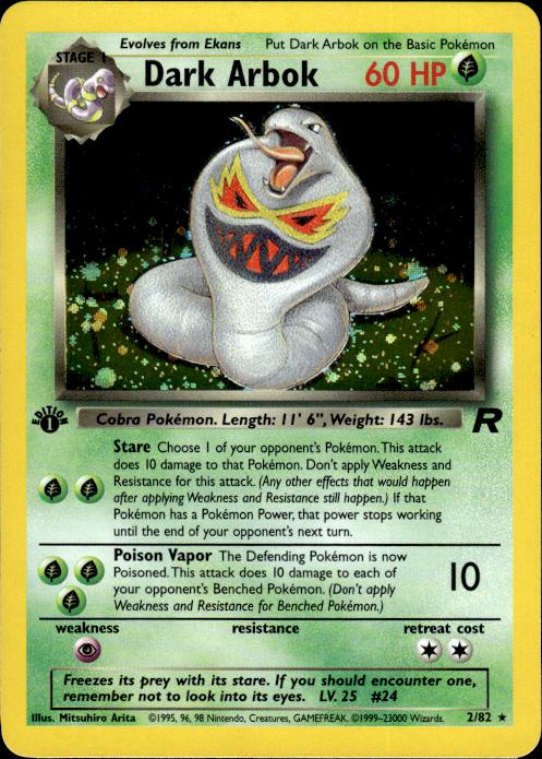 Pokemon Dark Arbok 2/82 Team Rocket Holo Rare 1st Edition Near Mint