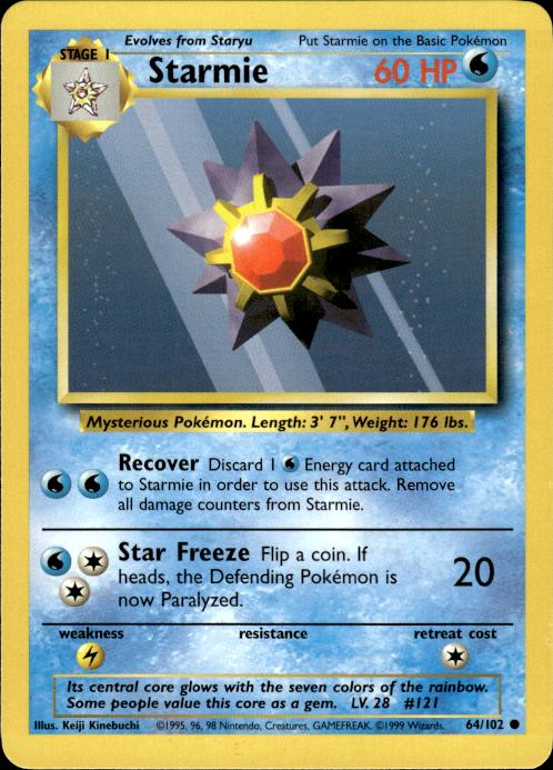 Pokemon Starmie 64/102 Base Set Common Near Mint