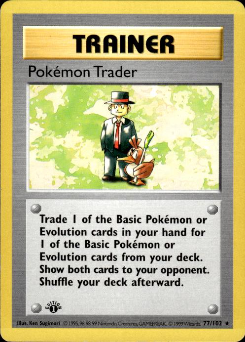 Pokemon Pokemon Trader 77/102 Base Set Rare 1st Edition Moderately Played