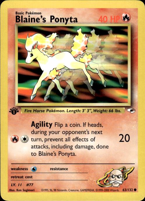Pokemon Blaine's Ponyta 63/132 Gym Heroes Common 1st Edition Near Mint