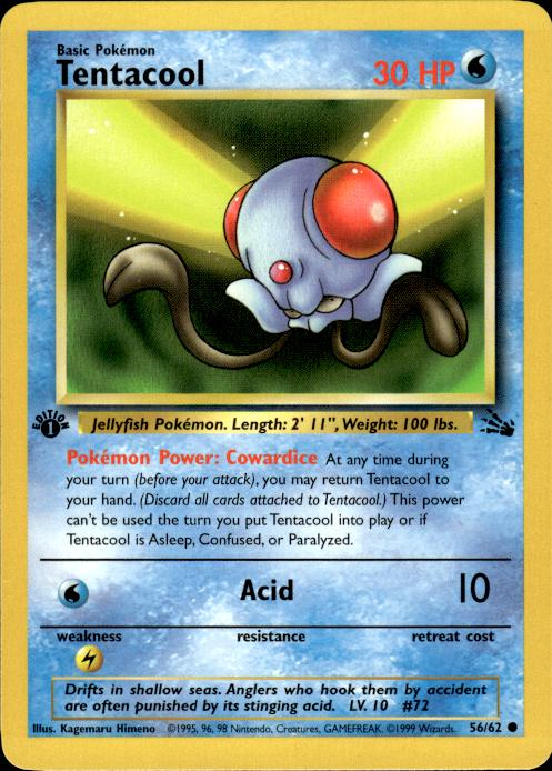 Pokemon Tentacool 56/62 Fossil Common 1st Edition Near Mint