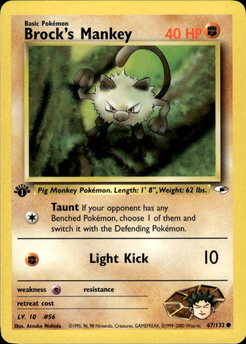 Pokemon Brock's Mankey 67/132 Gym Heroes Common 1st Edition Near Mint