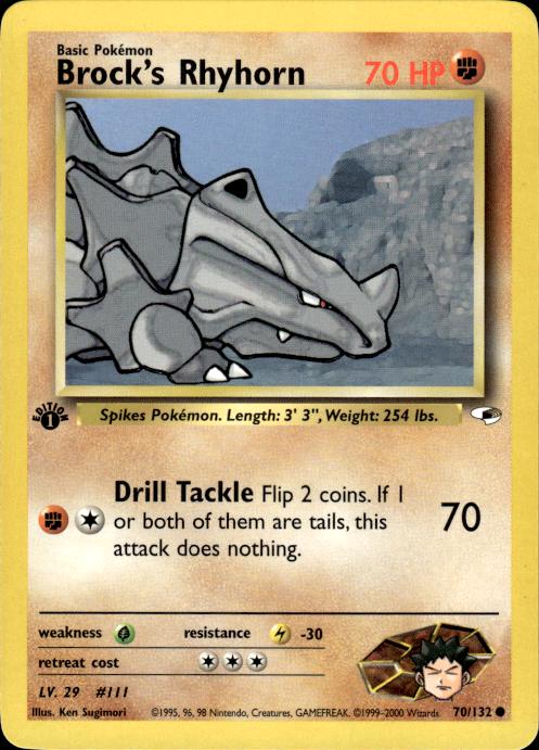 Pokemon Brock's Rhyhorn 70/132 Gym Heroes Common 1st Edition Near Mint