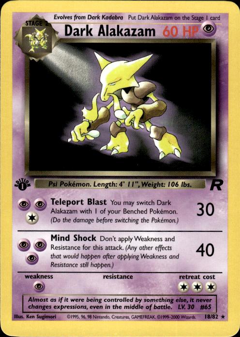 Pokemon Dark Alakazam 18/82 Team Rocket Rare 1st Edition Near Mint