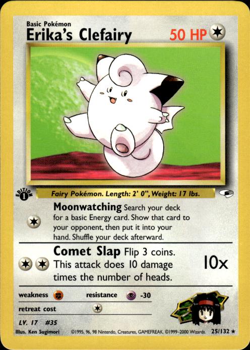 Pokemon Erika's Clefairy 25/132 Gym Heroes Rare 1st Edition Near Mint
