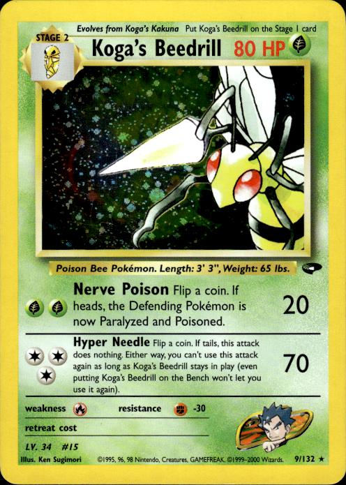 Pokemon Koga's Beedrill 9/132 Gym Challenge Holo Rare Near Mint