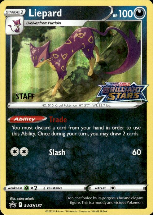 Pokemon Liepard SWSH187 SWSH Black Star STAFF Promo Near Mint