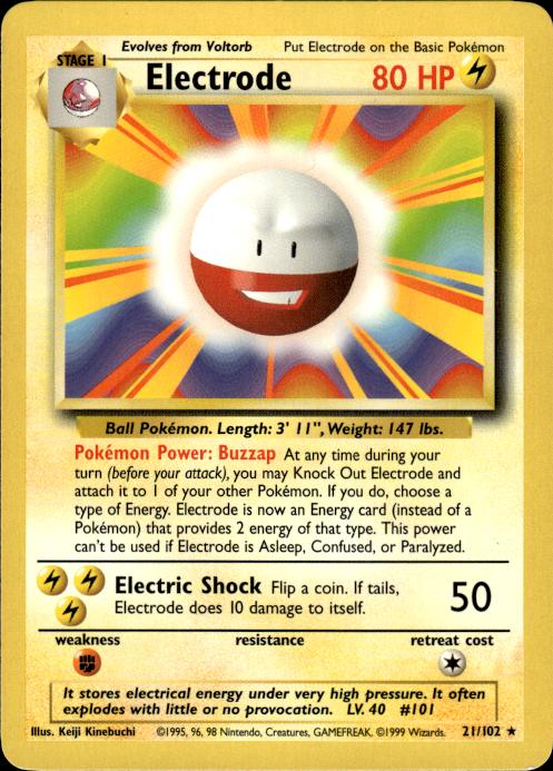 Pokemon Electrode 21/102 Base Set Rare Near Mint