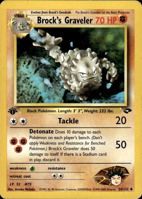 Pokemon Brock's Graveler 34/132 Gym Challenge Uncommon 1st Edition Near Mint