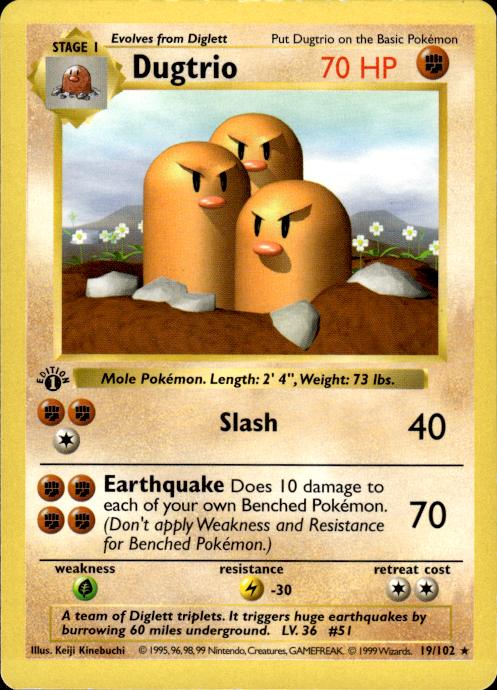 Pokemon Dugtrio 19/102 Base Set Rare 1st Edition Moderately Played
