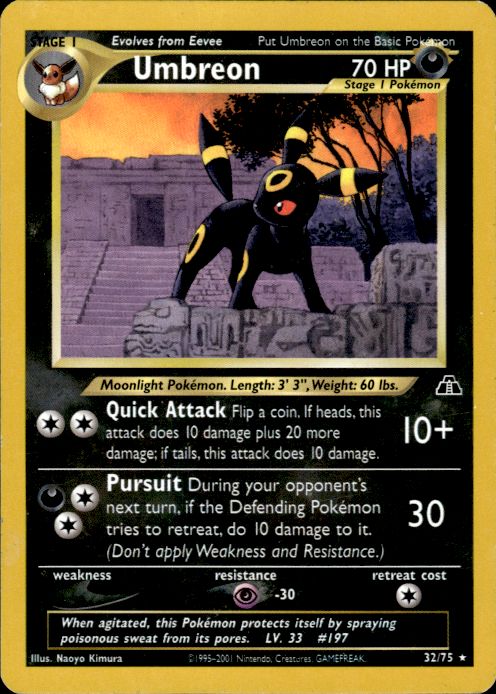 Pokemon Umbreon 32/75 Neo Discovery Rare Heavily Played