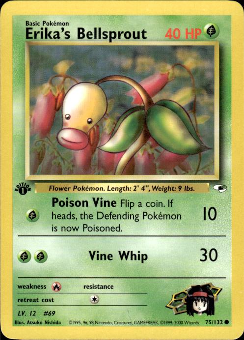 Pokemon Erika's Bellsprout 75/132 Gym Heroes Common 1st Edition Near Mint