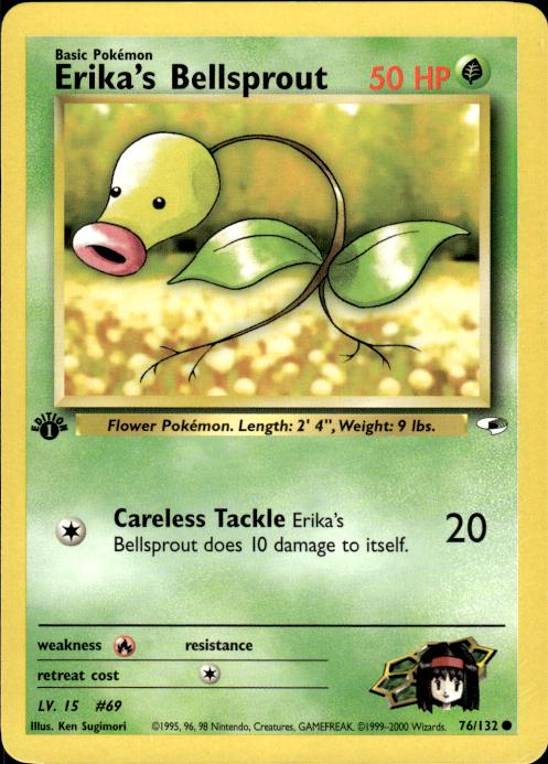 Pokemon Erika's Bellsprout 76/132 Gym Heroes Common 1st Edition Near Mint