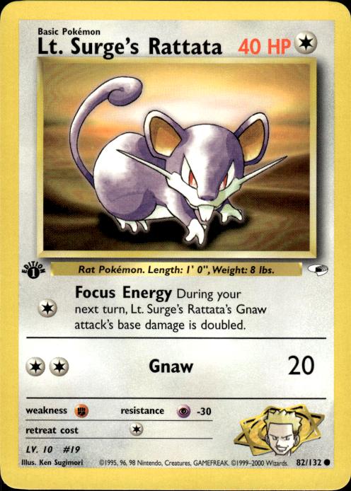 Pokemon Lt. Surge's Rattata 82/132 Gym Heroes Common 1st Edition Near Mint
