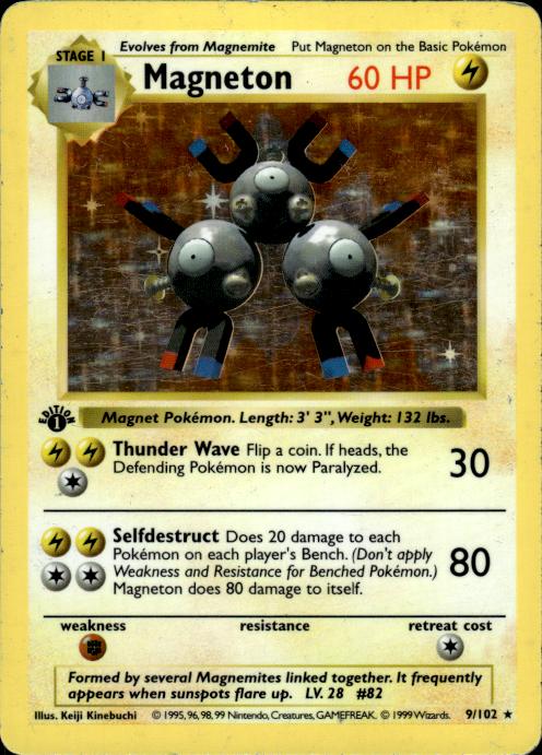 Pokemon Magneton 9/102 Base Set Holo 1st Edition Heavily Played