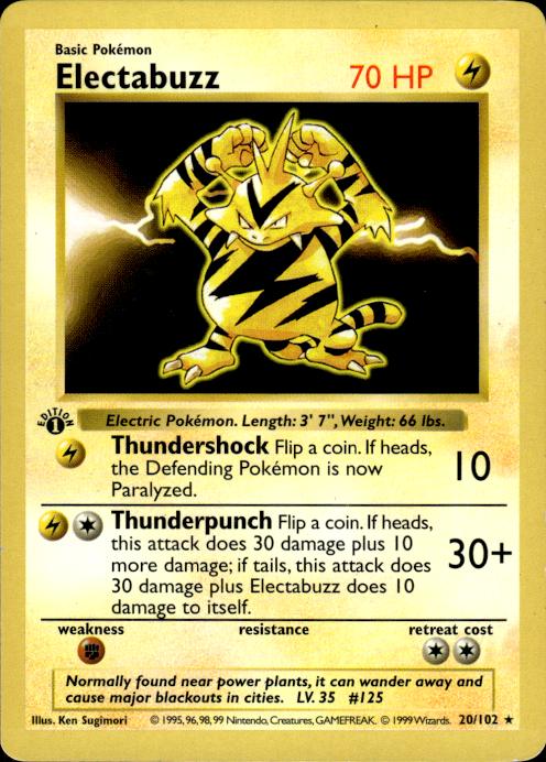 Pokemon Electabuzz 20/102 Base Set Rare 1st Edition Moderately Played
