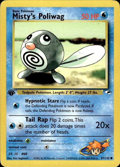 Pokemon Misty's Poliwag 87/132 Gym Heroes Common 1st Edition Near Mint