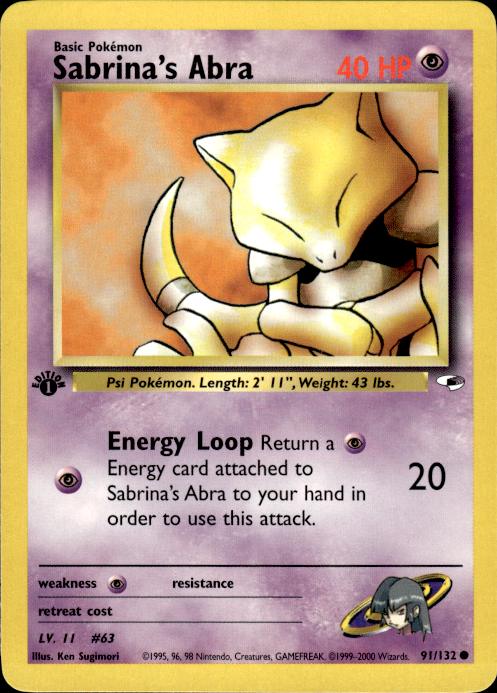 Pokemon Sabrina's Abra 91/132 Gym Heroes Common 1st Edition Near Mint