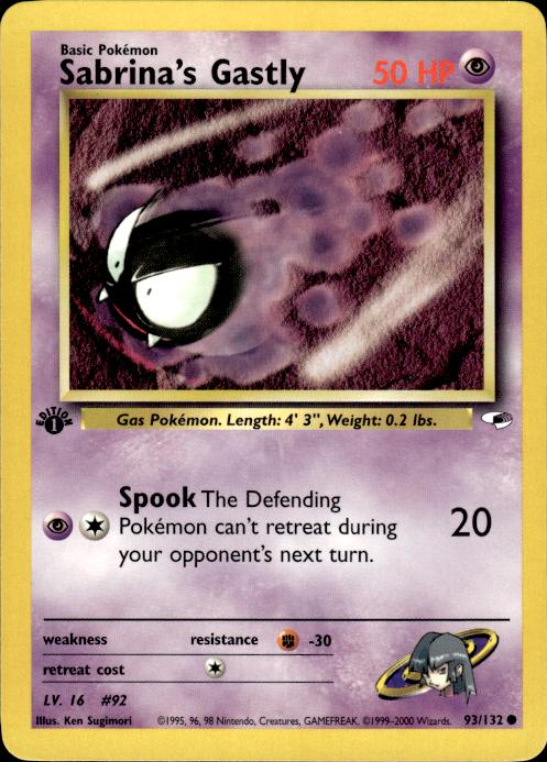 Pokemon Sabrina's Gastly 93/132 Gym Heroes Common 1st Edition Near Mint