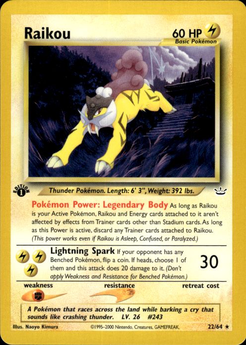 Pokemon Raikou 22/64 Neo Revelation Rare 1st Edition Lightly Played