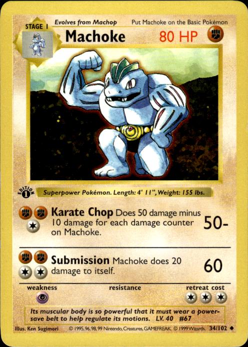 Pokemon Machoke 34/102 Base Set Uncommon 1st Edition Lightly Played