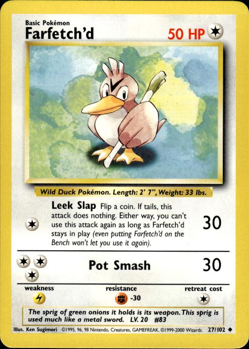 Pokemon Farfetch'd 27/102 Base Set 4th Print 1999-2000 Uncommon Near Mint