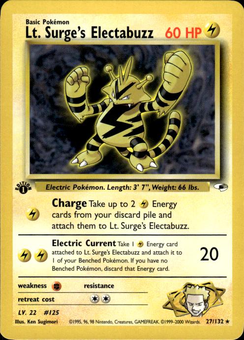 Pokemon Lt. Surge's Electabuzz 27/132 Gym Heroes Rare 1st Edition Near Mint