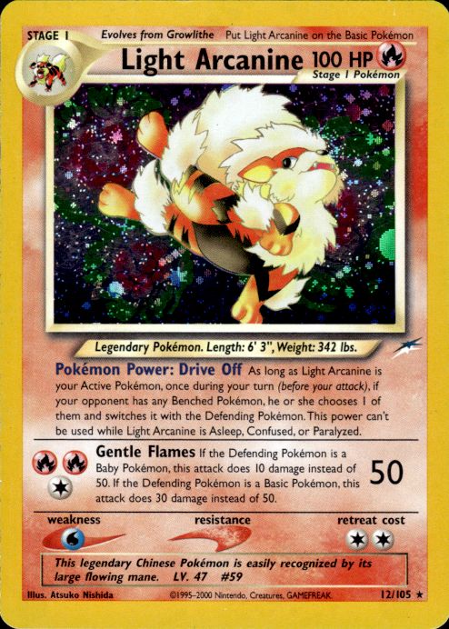 Pokemon Light Arcanine 12/105 Neo Destiny Holo Rare Moderately Played